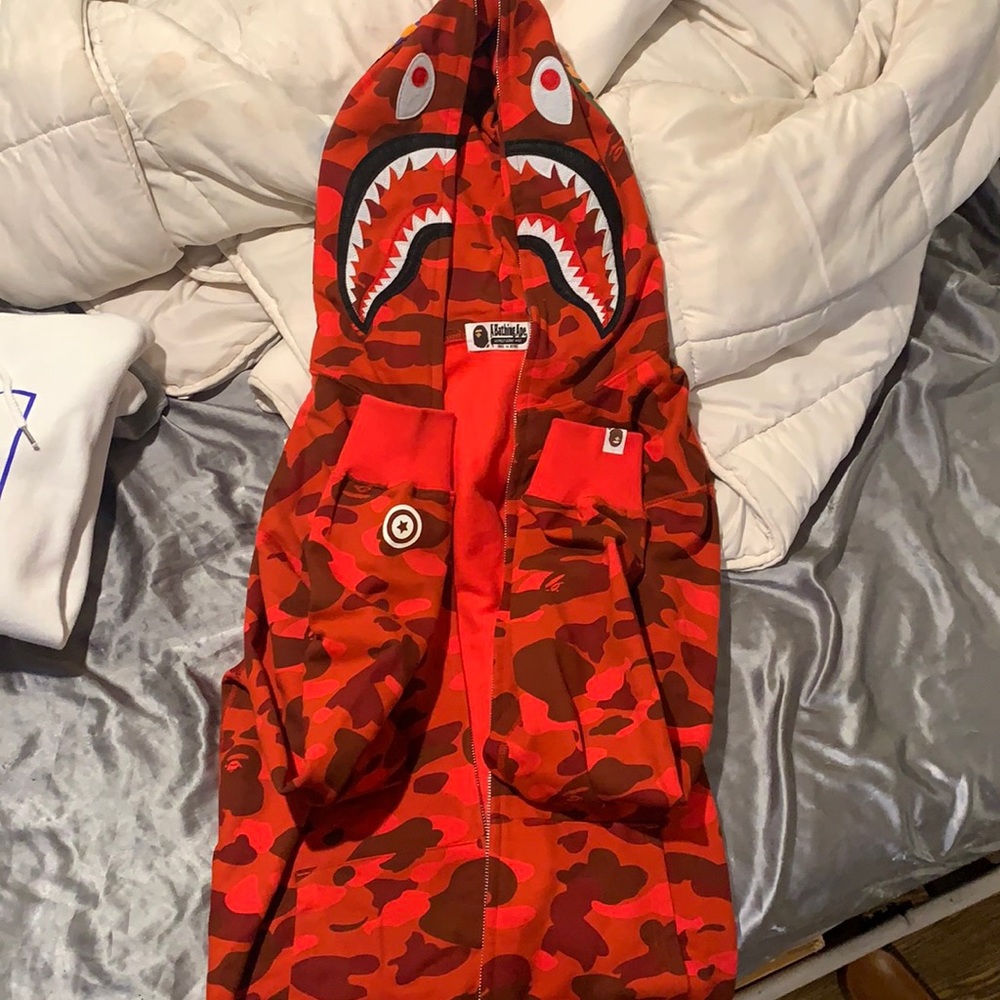Bape red shark hoodie